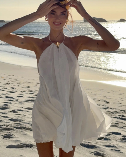 Sola | Flowing Mini Dress – Backless Halter Ruffle Style