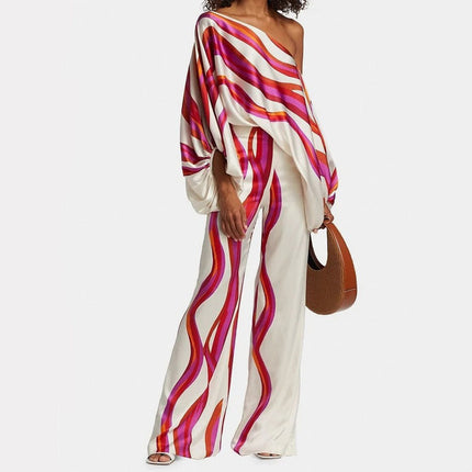 Solène | Elegant Two-Piece Set – One-Shoulder Pants Style