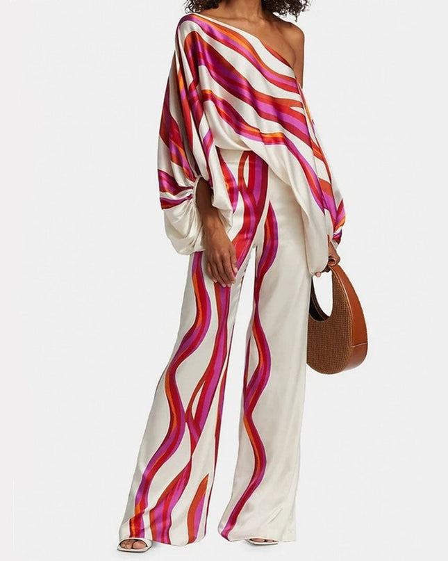 Solène | Elegant Two-Piece Set – One-Shoulder Pants Style