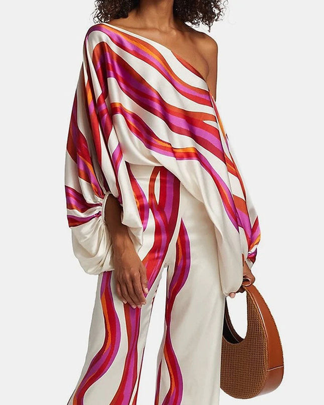 Solène | Elegant Two-Piece Set – One-Shoulder Pants Style