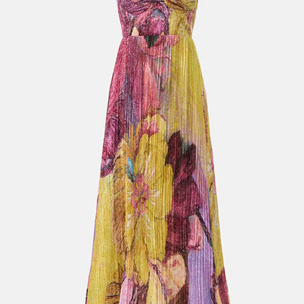 Solenne | Artistic Floral Maxi Dress – Pleated Party Style