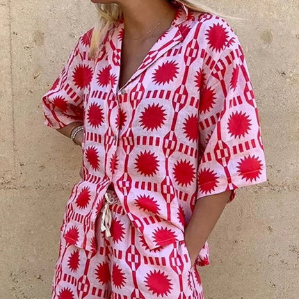 Solenne | Printed Two-Piece Set – Women's Shirt & Shorts Outfit