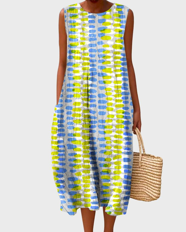 Solenne | Relaxed Midi Dress – Sleeveless Striped Summer Style