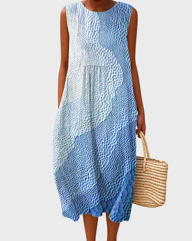Solenne | Relaxed Midi Dress – Sleeveless Striped Summer Style