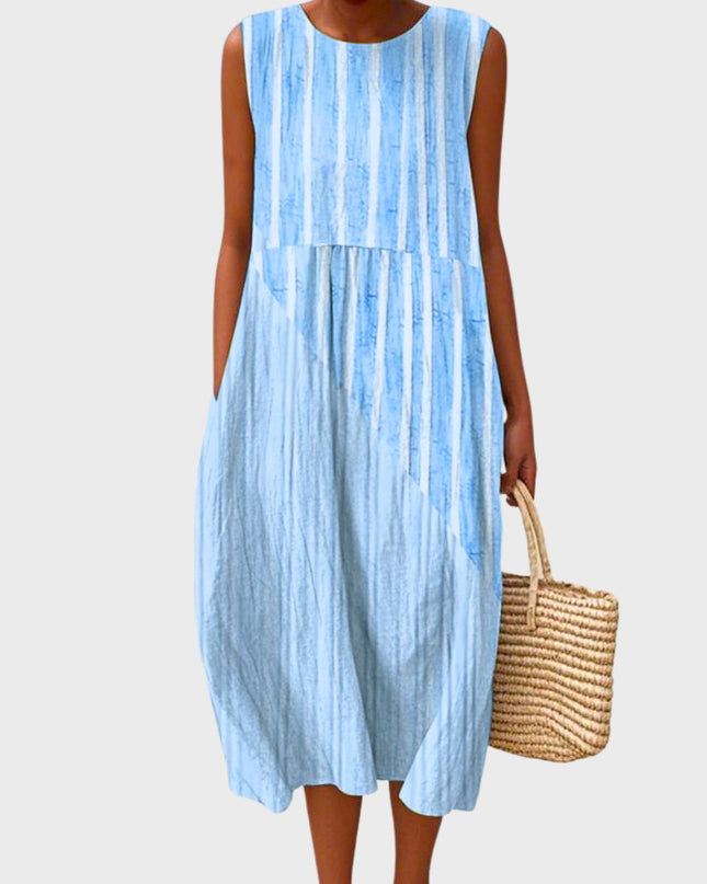 Solenne | Relaxed Midi Dress – Sleeveless Striped Summer Style