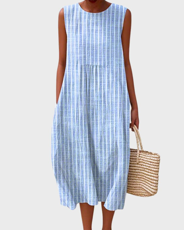 Solenne | Relaxed Midi Dress – Sleeveless Striped Summer Style