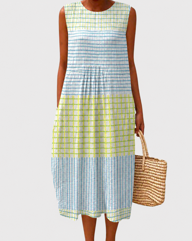 Solenne | Relaxed Midi Dress – Sleeveless Striped Summer Style