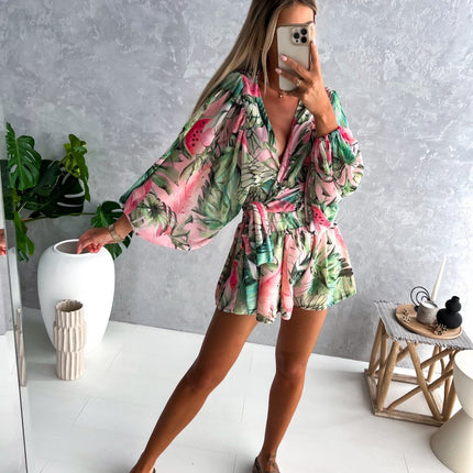 Summer | Women's Tropical Print Wrap Top Two-Piece Set