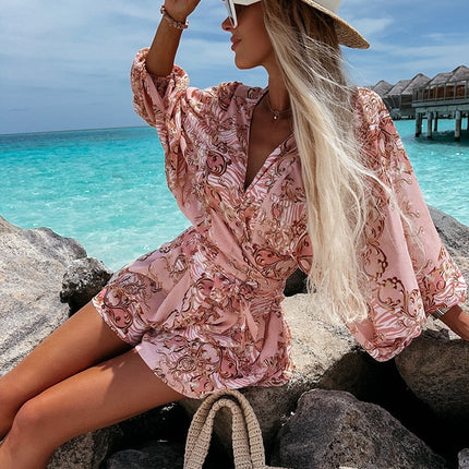 Summer | Women's Tropical Print Wrap Top Two-Piece Set