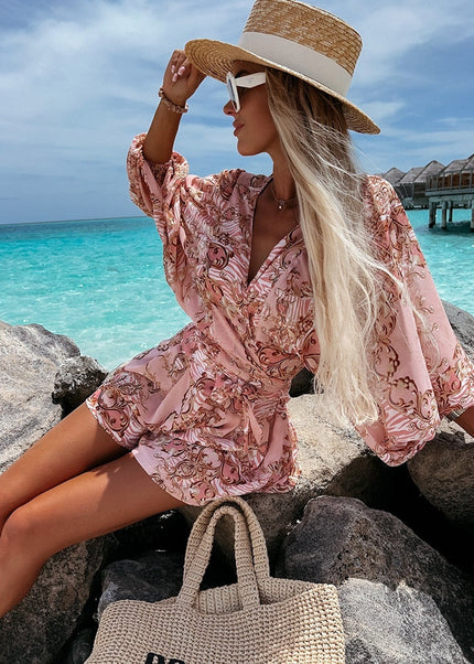 Summer | Women's Tropical Print Wrap Top Two-Piece Set