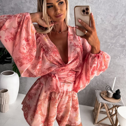 Summer | Women's Tropical Print Wrap Top Two-Piece Set