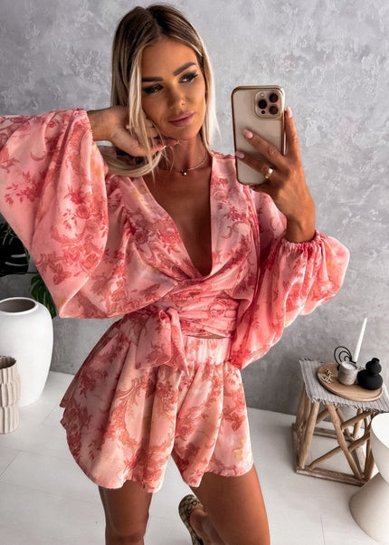 Summer | Women's Tropical Print Wrap Top Two-Piece Set