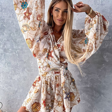 Summer | Women's Tropical Print Wrap Top Two-Piece Set