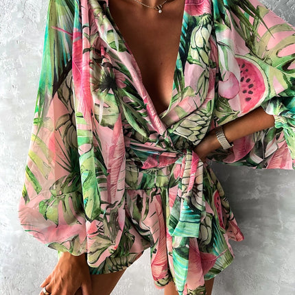 Summer | Women's Tropical Print Wrap Top Two-Piece Set