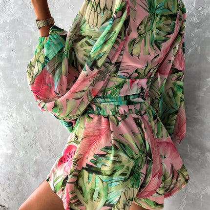 Summer | Women's Tropical Print Wrap Top Two-Piece Set