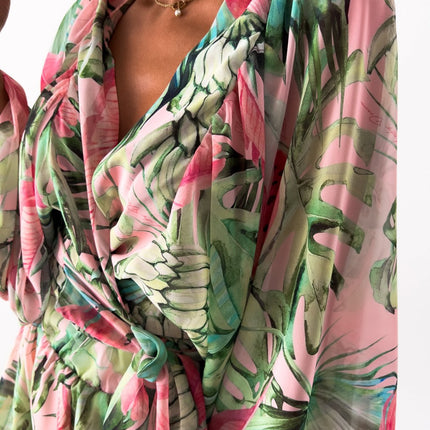 Summer | Women's Tropical Print Wrap Top Two-Piece Set