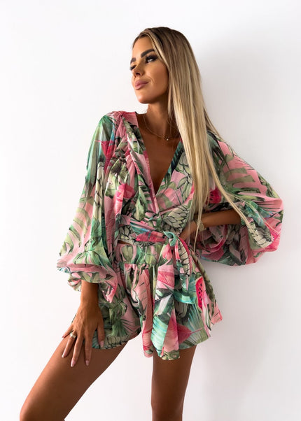Summer | Women's Tropical Print Wrap Top Two-Piece Set