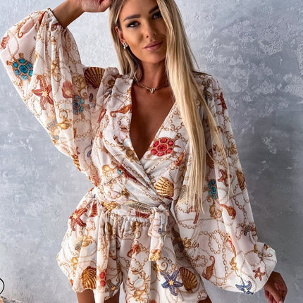 Summer | Women's Tropical Print Wrap Top Two-Piece Set