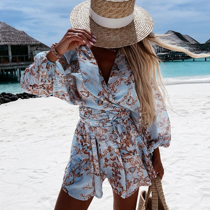 Summer | Women's Tropical Print Wrap Top Two-Piece Set