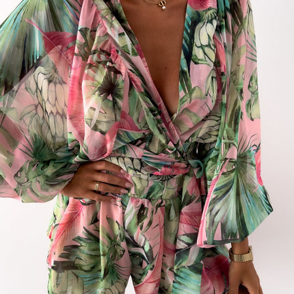 Summer | Women's Tropical Print Wrap Top Two-Piece Set
