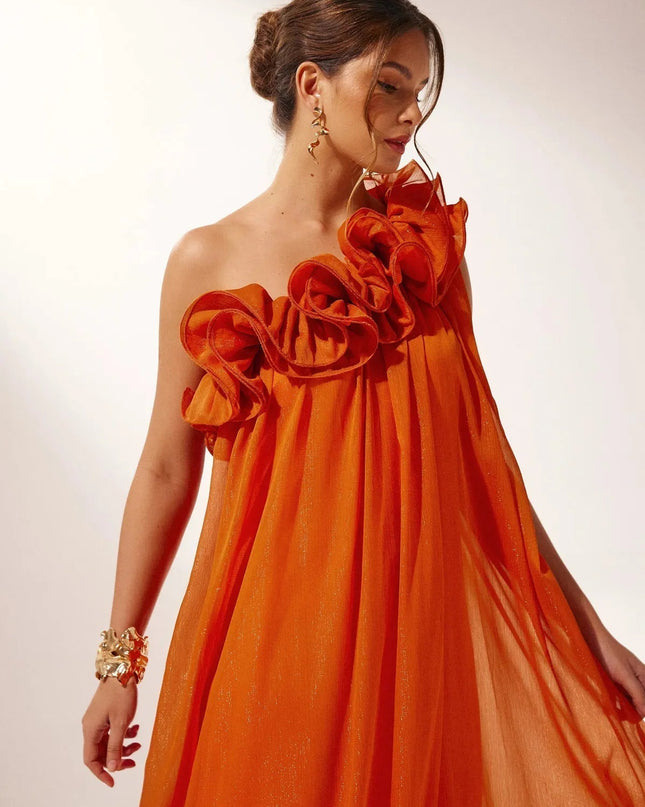 Tamsin | Dramatic Formal Party Dress – One-Shoulder Floral Style