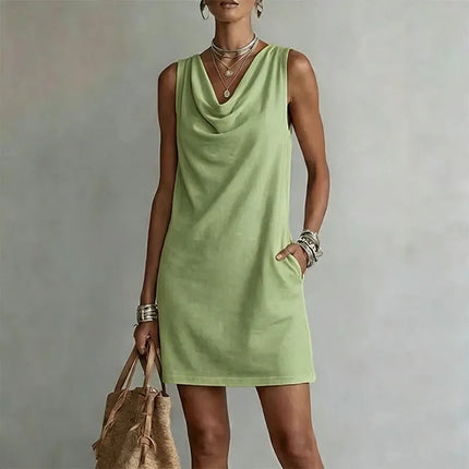 Thalia | Effortless Mini Dress – Draped Neck Summer Style