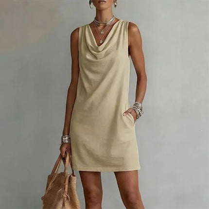 Thalia | Effortless Mini Dress – Draped Neck Summer Style