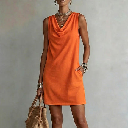 Thalia | Effortless Mini Dress – Draped Neck Summer Style