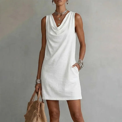 Thalia | Effortless Mini Dress – Draped Neck Summer Style