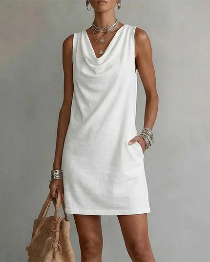 Thalia | Effortless Mini Dress – Draped Neck Summer Style