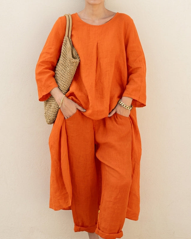 Thalia | Relaxed Two Piece Set – Women's Top & Wide-Leg Pants