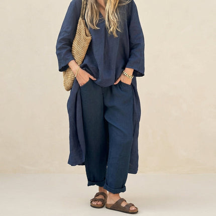 Thalia | Relaxed Two Piece Set – Women's Top & Wide-Leg Pants