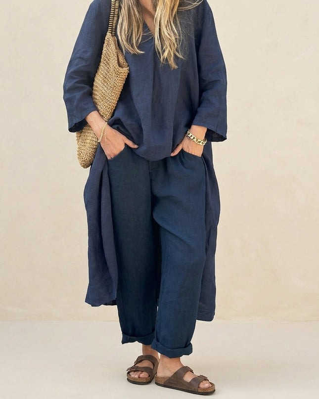Thalia | Relaxed Two Piece Set – Women's Top & Wide-Leg Pants