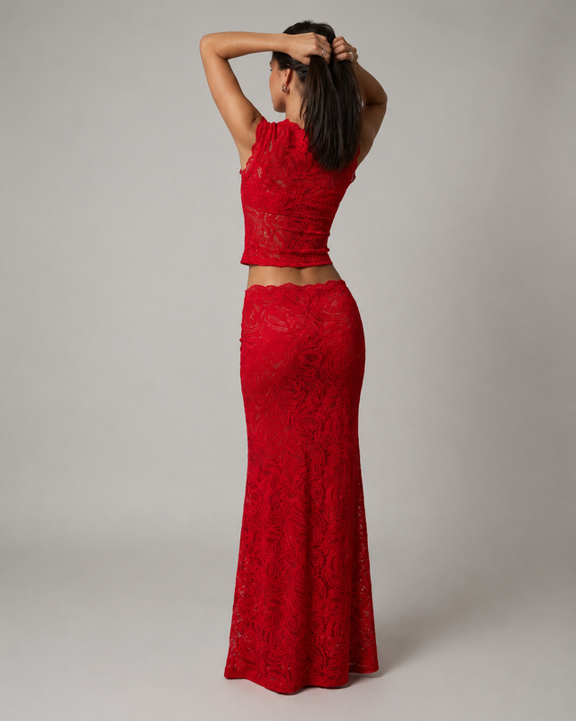 Valentina | Floral Lace Crop Top & Maxi Skirt Set
