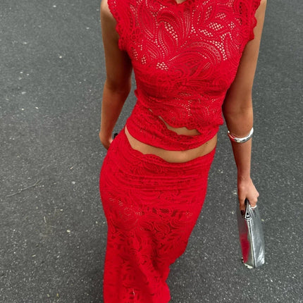 Valentina | Floral Lace Crop Top & Maxi Skirt Set