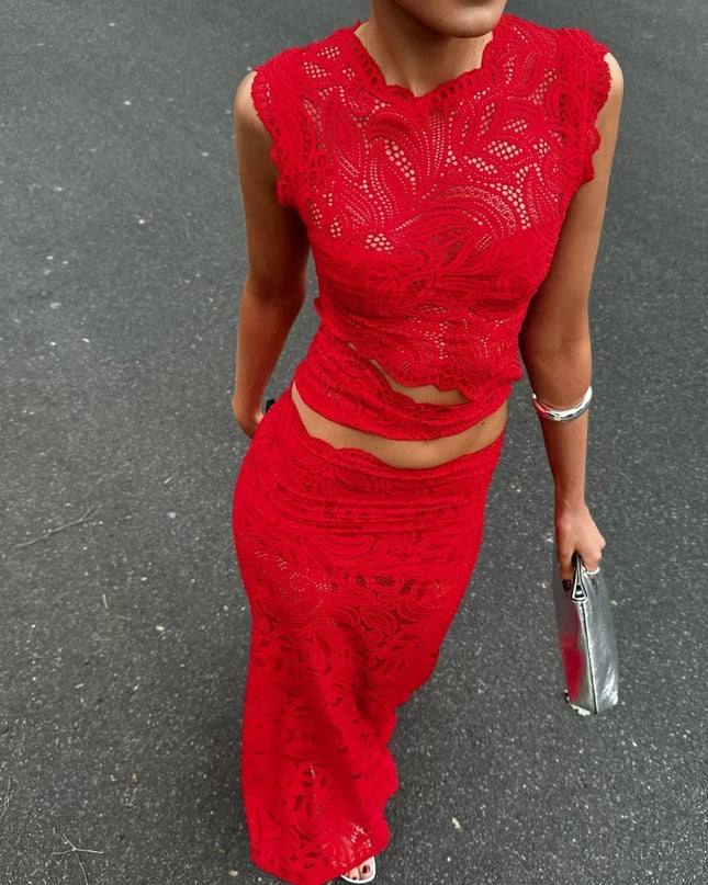 Valentina | Floral Lace Crop Top & Maxi Skirt Set