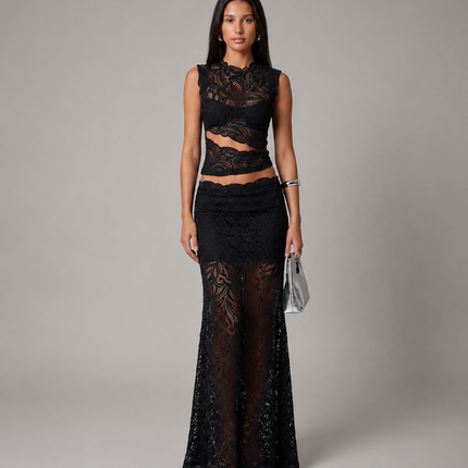 Valentina | Floral Lace Crop Top & Maxi Skirt Set