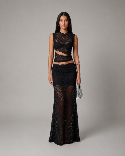 Valentina | Floral Lace Crop Top & Maxi Skirt Set