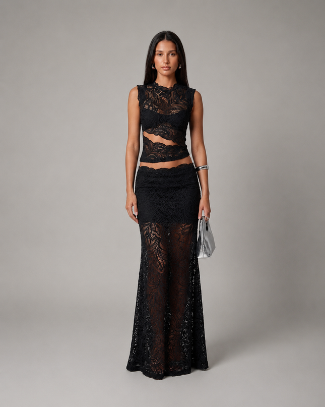 Valentina | Floral Lace Crop Top & Maxi Skirt Set