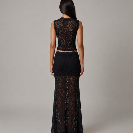 Valentina | Floral Lace Crop Top & Maxi Skirt Set