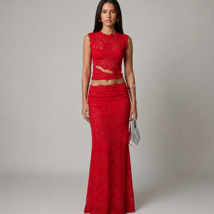 Valentina | Floral Lace Crop Top & Maxi Skirt Set