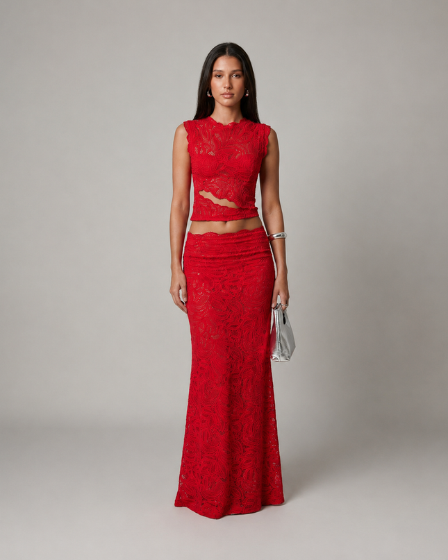 Valentina | Floral Lace Crop Top & Maxi Skirt Set