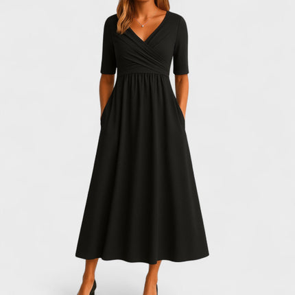 Valerie | Elegant Wrap Midi Dress – V-Neck Style