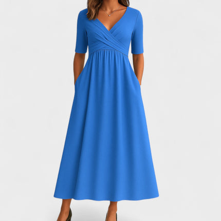Valerie | Elegant Wrap Midi Dress – V-Neck Style