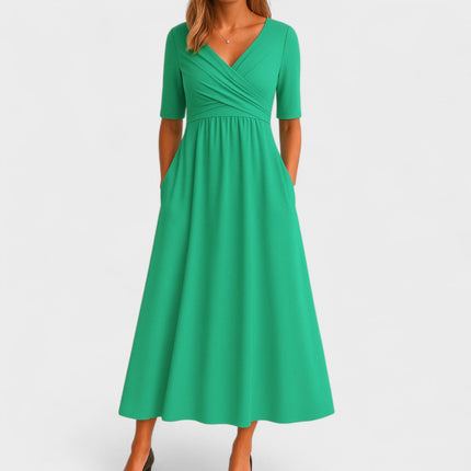 Valerie | Elegant Wrap Midi Dress – V-Neck Style