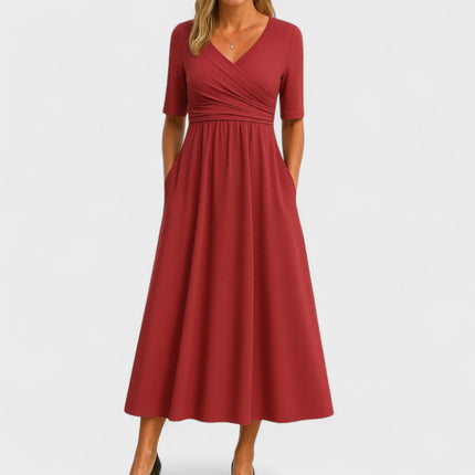 Valerie | Elegant Wrap Midi Dress – V-Neck Style