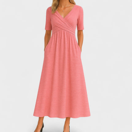 Valerie | Elegant Wrap Midi Dress – V-Neck Style