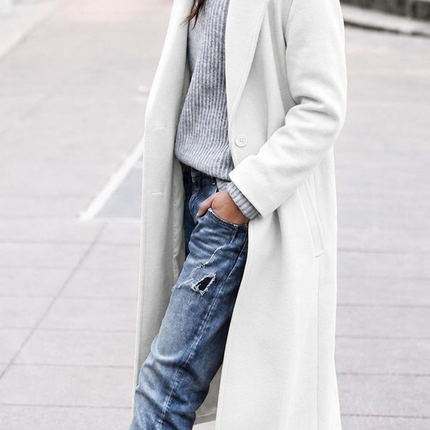 Victoria | Oversized Lapel Long Trench Coat – Button-Up Style