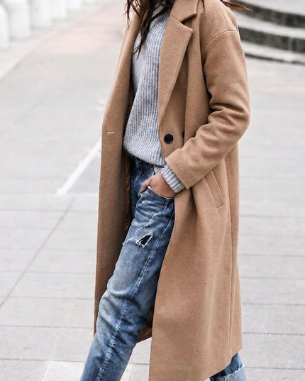 Victoria | Oversized Lapel Long Trench Coat – Button-Up Style