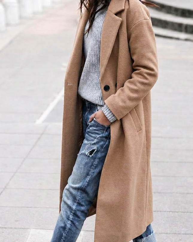 Victoria | Oversized Lapel Long Trench Coat – Button-Up Style